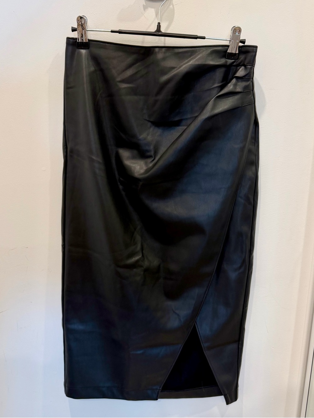 Vegan Leather Black Skirt with Slit